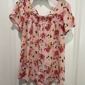 No boundaries button down floral blouse, Sz Juniors L (11-13)